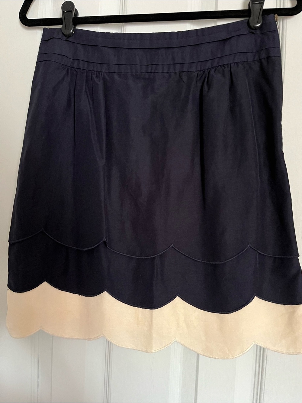 Anthro Floreat Navy and Cream Scalloped Hem Skirt
